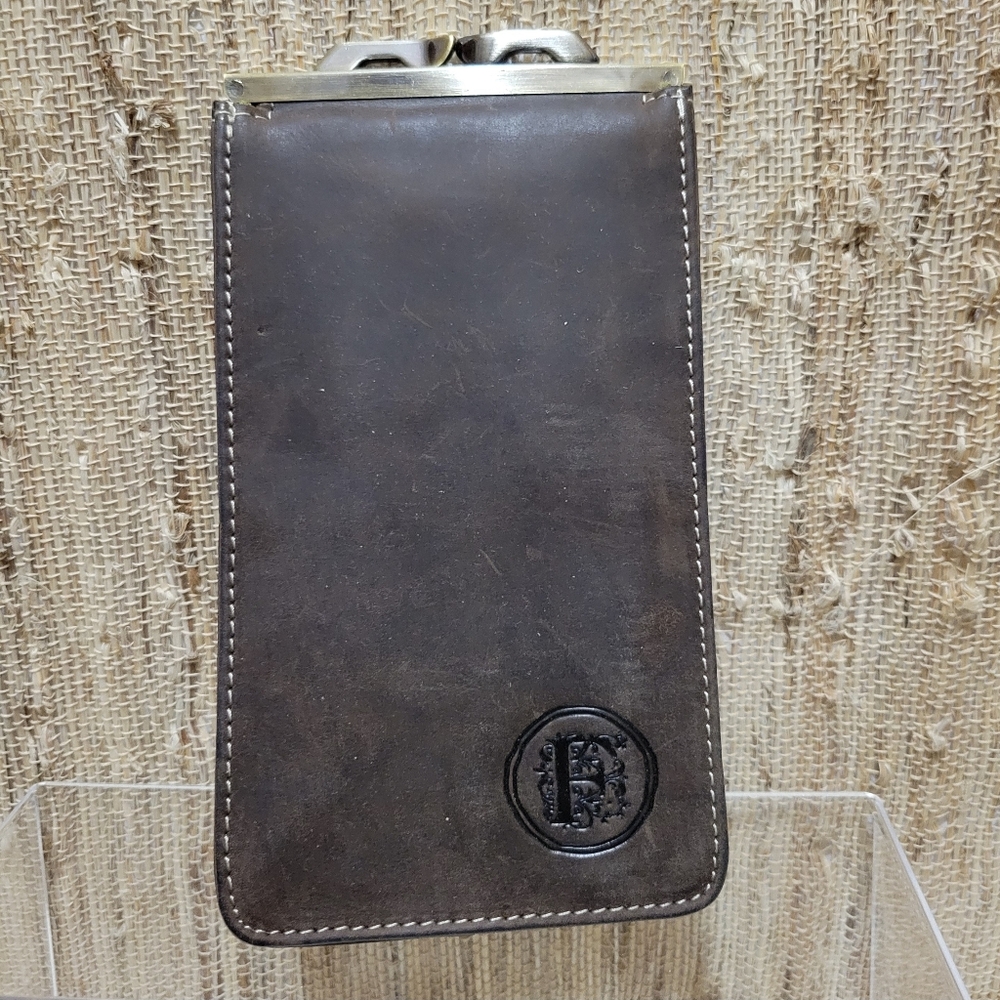 Firenze Bella Brown & Green Overlapping Snap Closure Pouch - Leather Embossed F